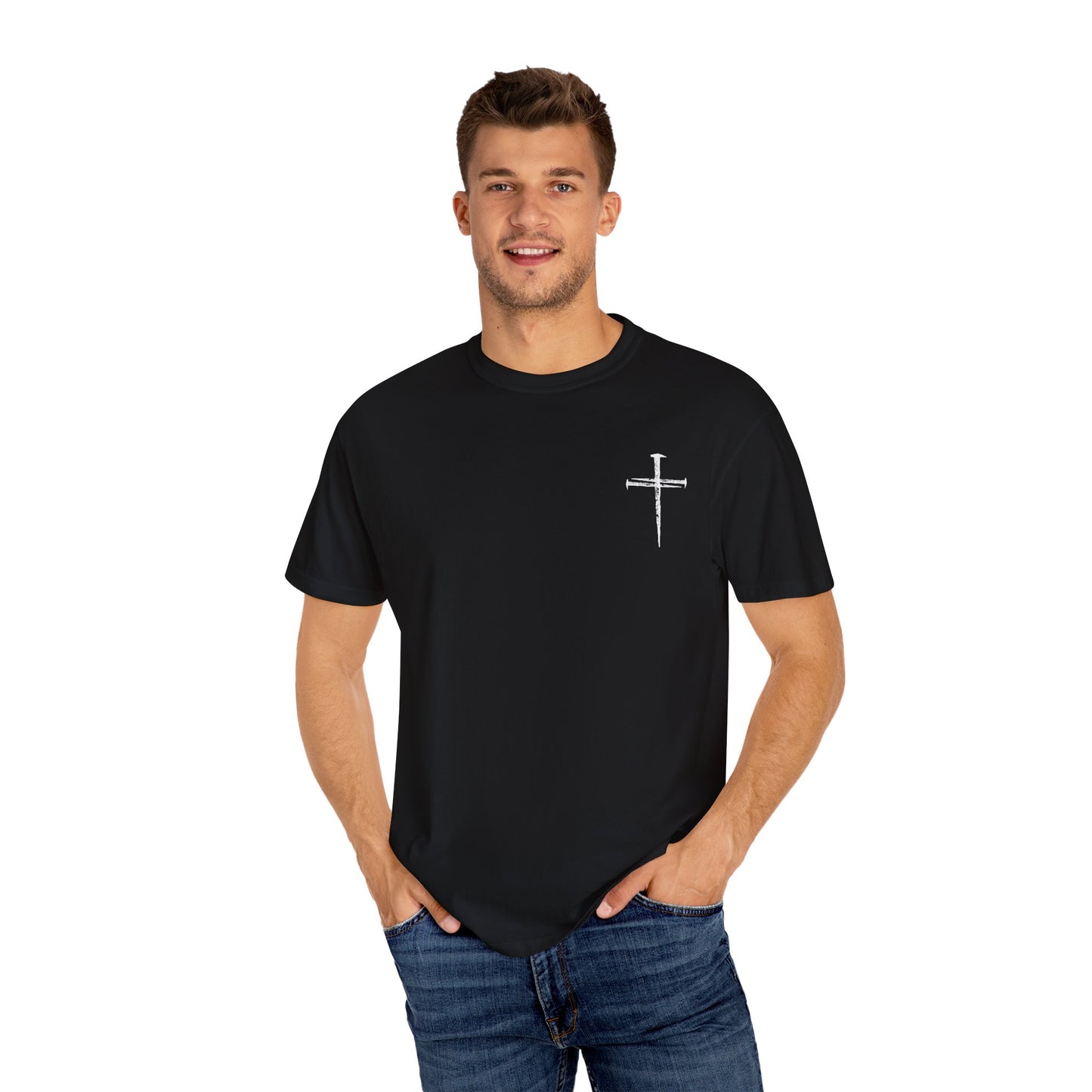 Faith-Inspired Unisex Garment-Dyed T-Shirt | 'It Wasn't the Nails...' Design