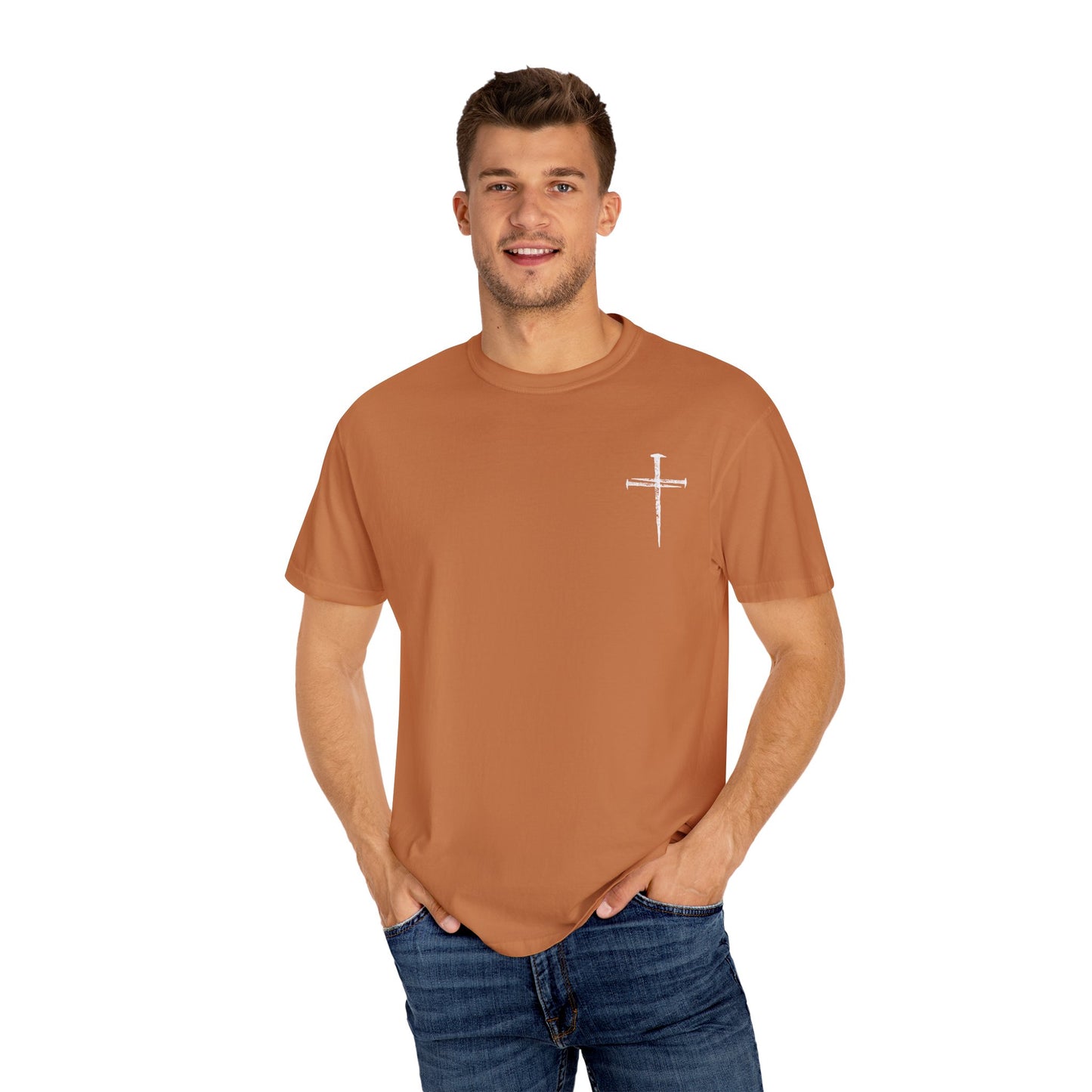 Faith-Inspired Unisex Garment-Dyed T-Shirt | 'It Wasn't the Nails...' Design